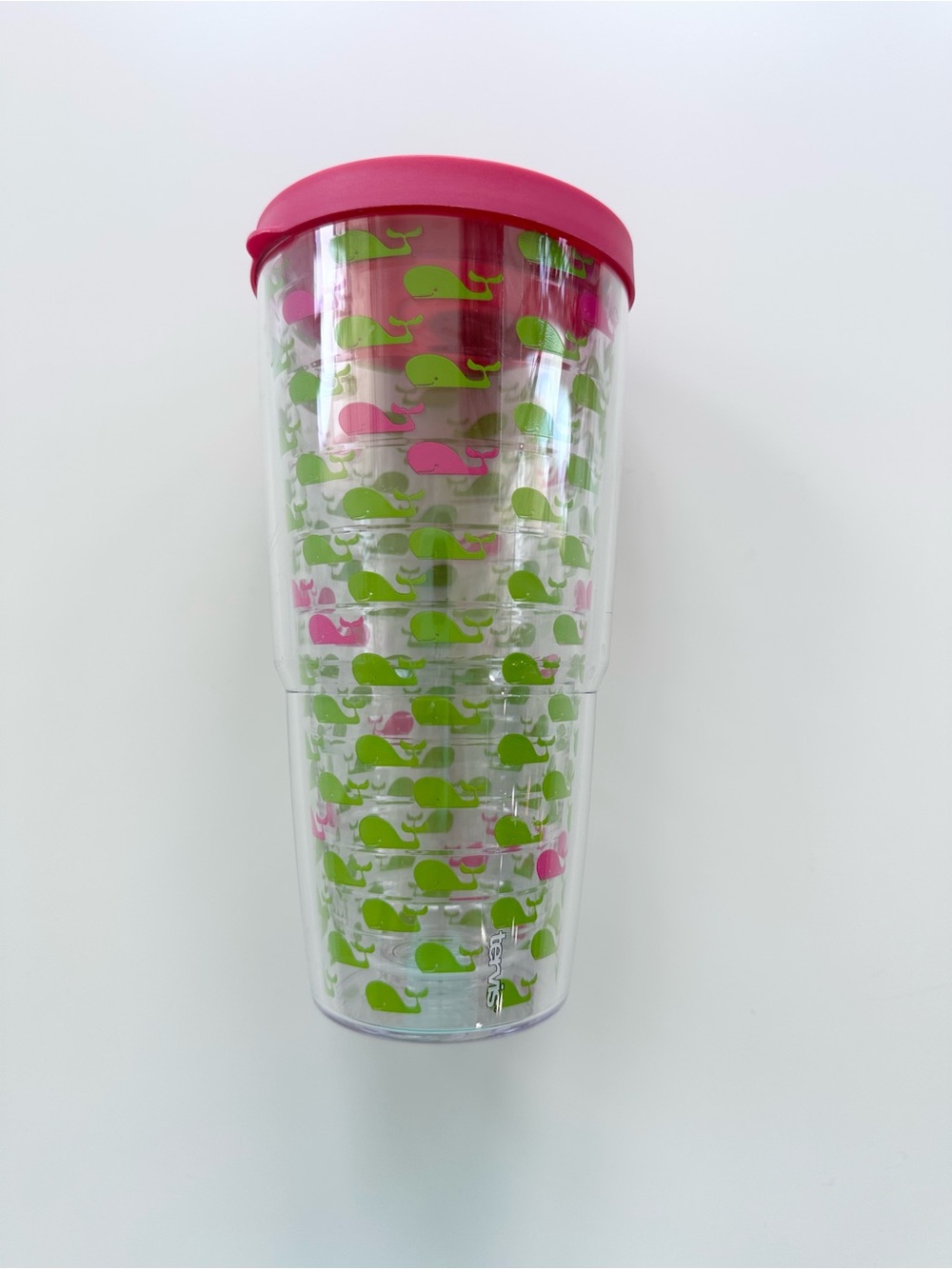 Tervis 24 Ounce Pink and Green Whale Pattern Tumbler with Pink Lid